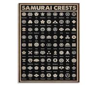 Samurai Mon Crests Poster Japanese Symbol Canvas Wall Art Aesthetic Decor for Study Bar and Restaurant(Framed,12x18inch(30x45cm))