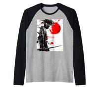 Samurai Nero Africano Giapponese Arte retrò Guerriero Afro Maglia con Maniche Raglan