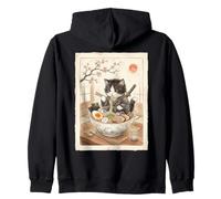 Samurai Ninja Carino Gatto Ramen Bowl Giapponese Acquerello Giappone Felpa con Cappuccio