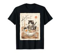 Samurai Ninja Carino Gatto Ramen Bowl Giapponese Acquerello Giappone Maglietta