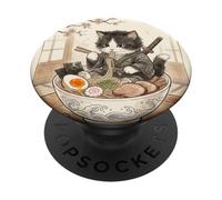 Samurai Ninja Carino Gatto Ramen Bowl Giapponese Acquerello Giappone PopSockets PopGrip Adesivo