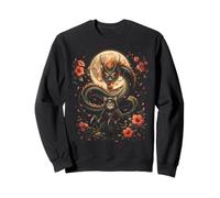Samurai Ninja Cat Dragon Moon Arte estetica Giapponese Felpa