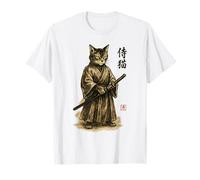 Samurai Ninja Cat Giapponese Art Kawaii Anime Retro Aesthetic Maglietta
