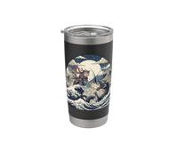 Samurai Ninja Cat vs Dragon Monster Great Wave Arte giapponese Bicchiere termico in acciaio inox doppia parete