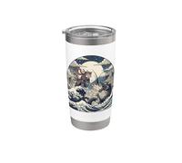 Samurai Ninja Cat vs Dragon Monster Great Wave Arte giapponese Bicchiere termico in acciaio inox doppia parete