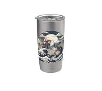 Samurai Ninja Cat vs Dragon Monster Great Wave Arte giapponese Bicchiere termico in acciaio inox doppia parete