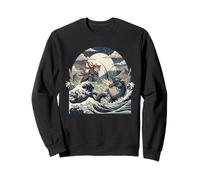 Samurai Ninja Cat vs Dragon Monster Great Wave Arte Giapponese Felpa