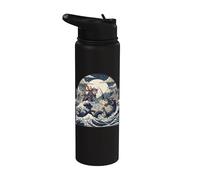 Samurai Ninja Cat vs Dragon Monster Great Wave Arte giapponese Stainless Steel Insulated Water Bottle