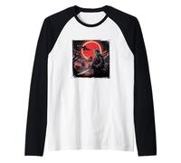 Samurai Ninja Cat Warrior Sumi-e UFO Ukiyo-e Fantascienza Giapponese Maglia con Maniche Raglan
