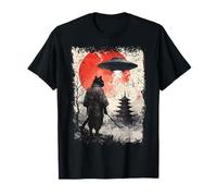 Samurai Ninja Cat Warrior Sumi-e UFO Ukiyo-e Fantascienza Giapponese Maglietta