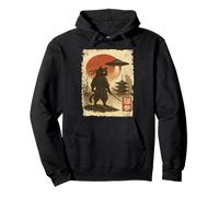Samurai Ninja Cat Warrior Sumi-e UFO Ukiyo-e Sci Fi Japanese Felpa con Cappuccio