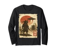 Samurai Ninja Cat Warrior Sumi-e UFO Ukiyo-e Sci Fi Japanese Maglia a Manica