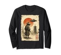 Samurai Ninja Cat Warrior Sumi-e UFO Ukiyo-e Sci Fi Japanese Maglia a Manica