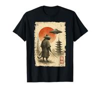 Samurai Ninja Cat Warrior Sumi-e UFO Ukiyo-e Sci Fi Japanese Maglietta