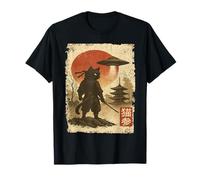 Samurai Ninja Cat Warrior Sumi-e UFO Ukiyo-e Sci Fi Japanese Maglietta