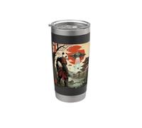 Samurai Panda UFO Alien Invasione giapponese Ukiyo-e Bicchiere termico in acciaio inox doppia parete