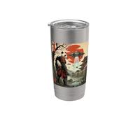 Samurai Panda UFO Alien Invasione giapponese Ukiyo-e Bicchiere termico in acciaio inox doppia parete