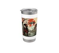 Samurai Panda UFO Alien Invasione giapponese Ukiyo-e Bicchiere termico in acciaio inox doppia parete