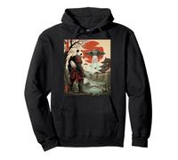 Samurai Panda UFO Alien Invasione Giapponese Ukiyo-e Felpa con Cappuccio