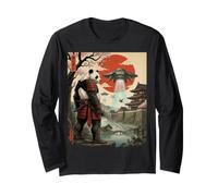Samurai Panda UFO Alien Invasione Giapponese Ukiyo-e Maglia a Manica