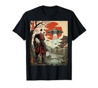 Samurai Panda UFO Alien Invasione Giapponese Ukiyo-e Maglietta