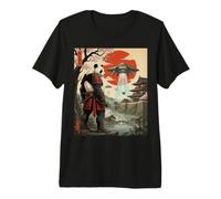 Samurai Panda UFO Alien Invasione Giapponese Ukiyo-e Maglietta Premium