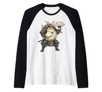 Samurai Pufferfish Giapponese Kawaii Blowfish Guerriero Anime Maglia con Maniche Raglan