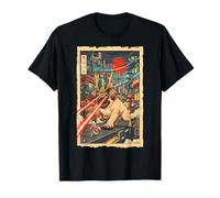 Samurai Pug Giant Kaiju Laser Eyes Cyberpunk Arte Giapponese Maglietta