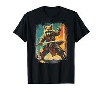 Samurai Raccoon Giapponese Sumi-e Art Kawaii Divertente novità Maglietta