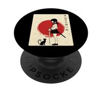Samurai Ragazza con Gatto Cool Anime PopSockets PopGrip Adesivo
