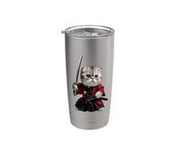 Samurai Scottish Fold Cat Bicchiere termico in acciaio inox doppia parete