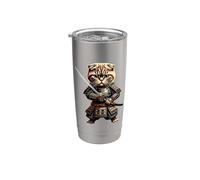 Samurai Scottish Fold Cat Bicchiere termico in acciaio inox doppia parete