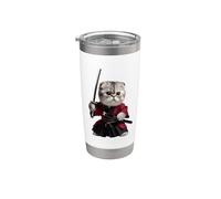 Samurai Scottish Fold Cat Bicchiere termico in acciaio inox doppia parete
