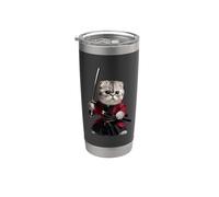 Samurai Scottish Fold Cat Bicchiere termico in acciaio inox doppia parete