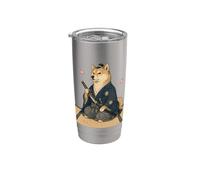 Samurai Shiba Inu Ukiyo E Kimono giapponese Bicchiere termico in acciaio inox doppia parete
