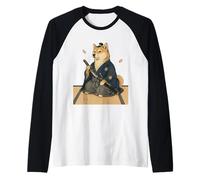 Samurai Shiba Inu Ukiyo E Kimono Giapponese Maglia con Maniche Raglan