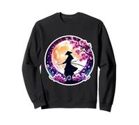 Samurai Silhouette Moonlight Cherry Blossoms Ninja Giapponese Felpa