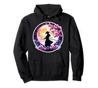 Samurai Silhouette Moonlight Cherry Blossoms Ninja Giapponese Felpa con Cappuccio