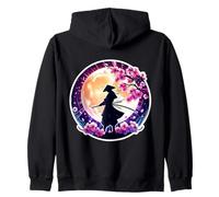 Samurai Silhouette Moonlight Cherry Blossoms Ninja Giapponese Felpa con Cappuccio