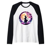 Samurai Silhouette Moonlight Cherry Blossoms Ninja Giapponese Maglia con Maniche Raglan