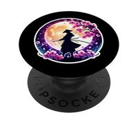 Samurai Silhouette Moonlight Cherry Blossoms Ninja giapponese PopSockets PopGrip Adesivo