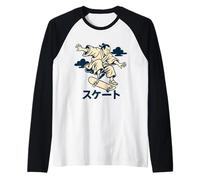 Samurai Skateboarder Giapponese Retro Skate Culture Maglia con Maniche Raglan