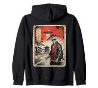 Samurai Skeleton Warrior Giapponese Giappone UFO Ukiyo-e Art Felpa con Cappuccio