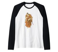Samurai Tradizionale Giapponese con Katana in Kimono Decorato Maglia con Maniche Raglan
