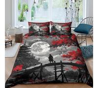 samurai walkingSet Di Copripiumino morbida 3 pezzi motivo 3D con cerniera traditional japanese art copripiumino con federa soffice for bambini adulti ragazzi King（220x240cm）