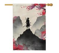 Samurai Warrior - Bandiera da giardino con fiori di ciliegie giapponesi rosse, decorazione per esterni, double face, decorazione per prato, per tutte le stagioni, per casa e giardino, 71 x 101 cm