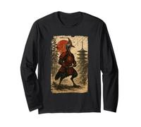Samurai Warrior Cassowary Japanese Vintage Graphic Ukiyo-e Maglia a Manica