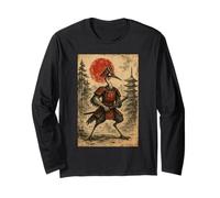 Samurai Warrior Crane Japanese Vintage Graphic Ukiyo-e Art Maglia a Manica
