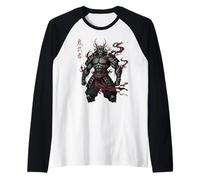 Samurai Warrior Demon Dark Fantasy Manga Giapponese Maglia con Maniche Raglan