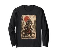 Samurai Warrior Dragon Japanese Vintage Graphic Ukiyo-e Art Maglia a Manica